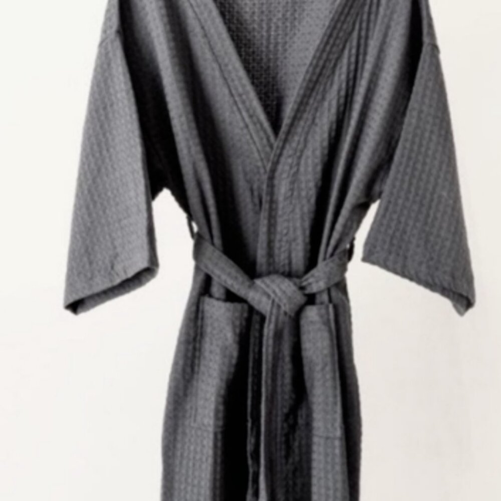 Bathen Waffle Bathrobe Charcoal NEW - Picture 3 of 3